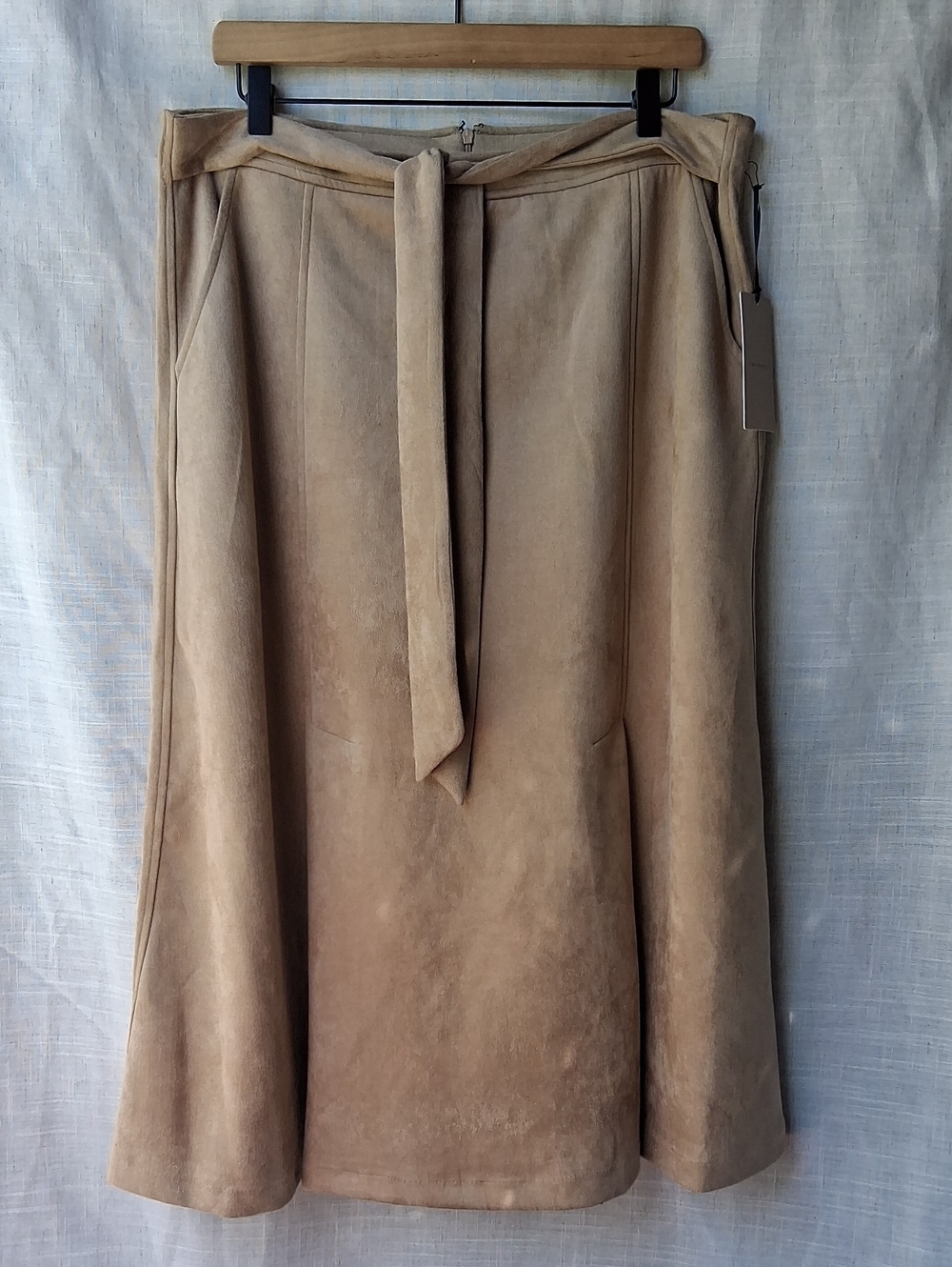 Halogen Faux Suede A-Line Midi Skirt Camel L
